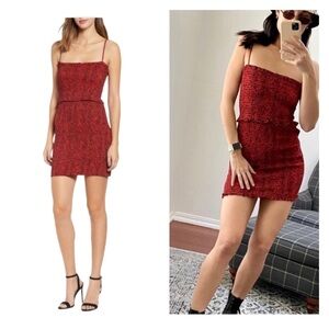 AFRM x Revolve Red Black Leopard Print Smocked Bodycon Mini Dress Medium